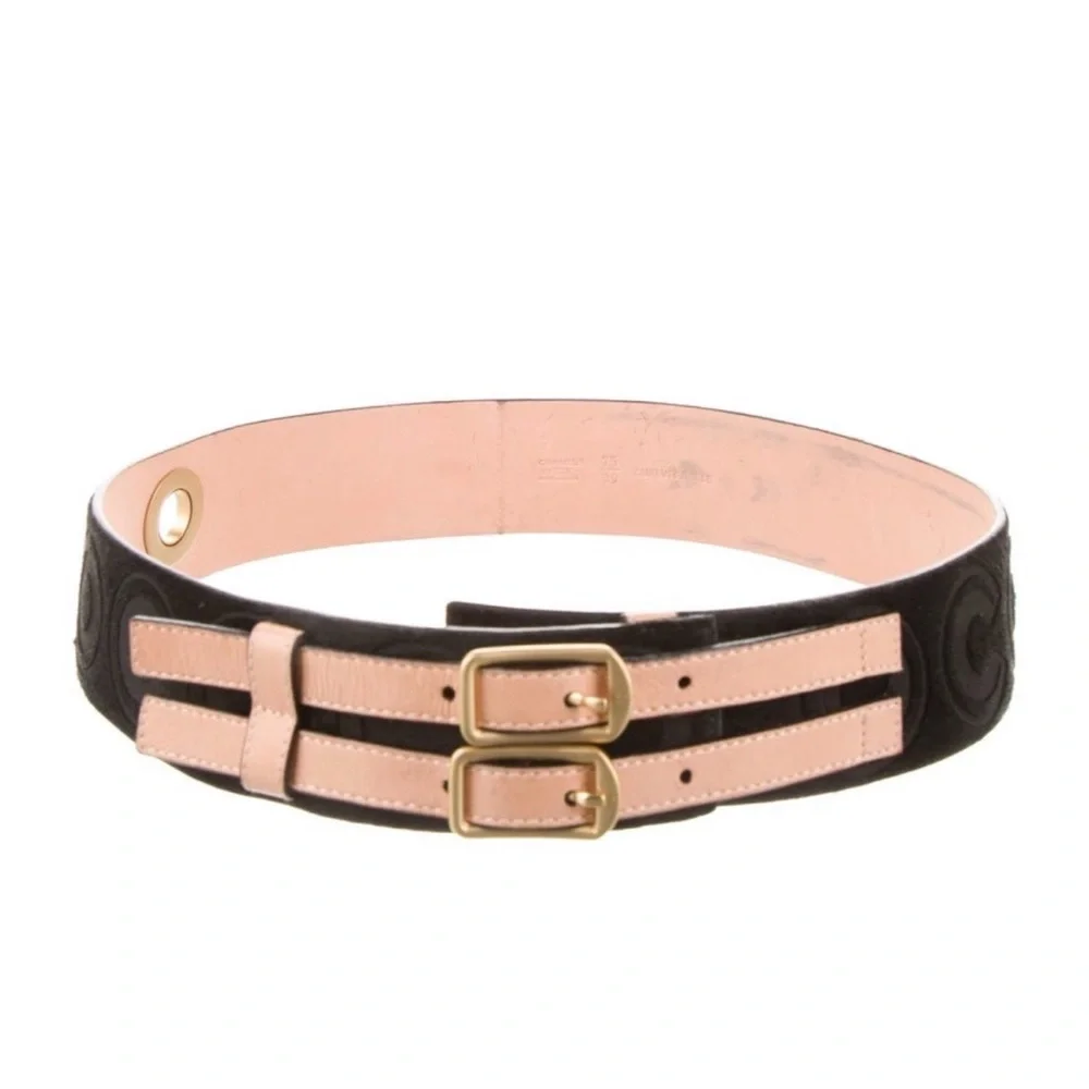 💋CHANEL Black and Tan Belt with Gold Buckles